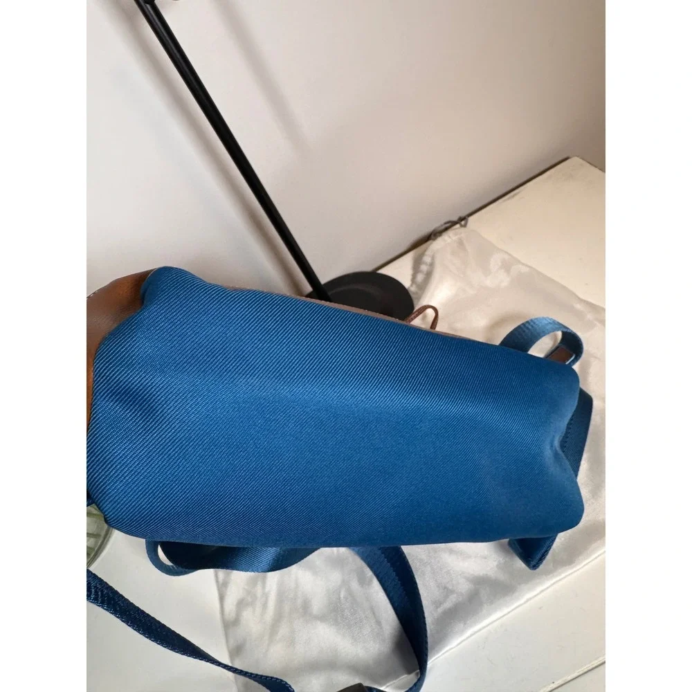 Coach Sawyer Blue Canvas Leather Trim Drawstring Backpack Gold Hardware NWOT